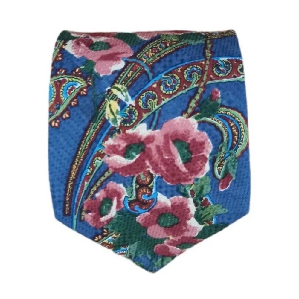 KENZO HOMME Blue Floral Silk Tie ITALY 59"/ 4" EC
